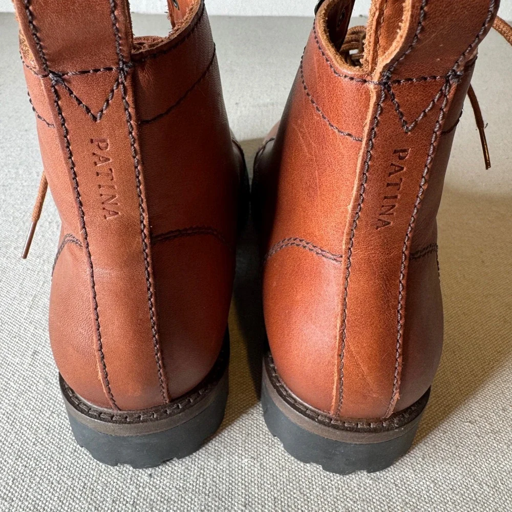 Patina Footwear Mens Leather Cap Toe Combat Boots Brown BP2123691 Size 9.5